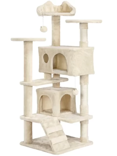 54.5" Multilevel Kitten Tree Condos With 2 Fur Balls & 3 Scratching Posts