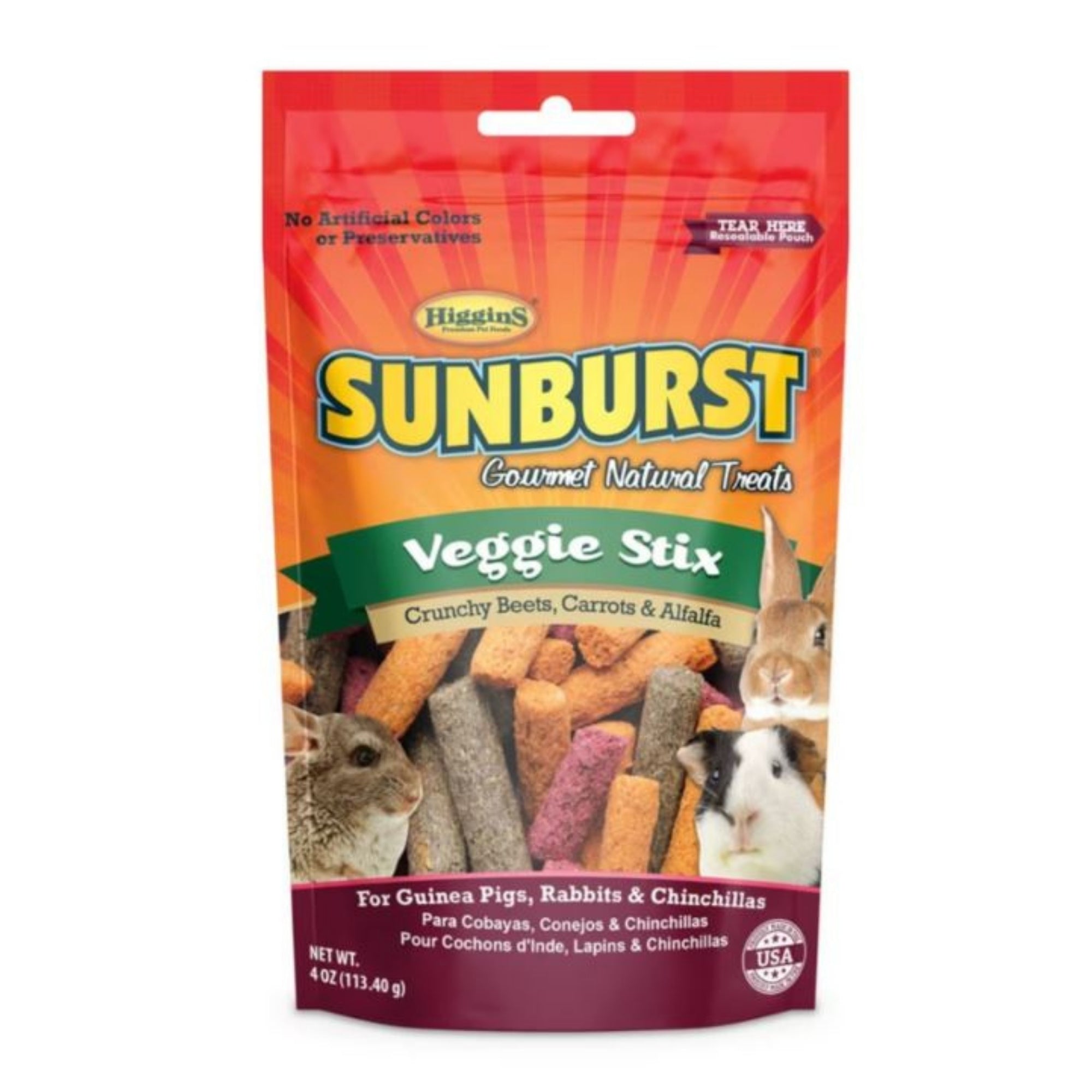 Higgins Sunburst Gourmet Natural Small Animal Treat Veggie Stix 4oz.